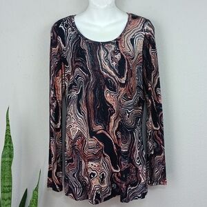Simply Vera Vera Wang Women's Geode Print Long Sleeve Boho Blouse sz M